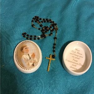 FIRST HOLY COMMUNION TRINKET W ROSARY BEADS EUC VINTAGE 1999 KATHRYN A FINCHER